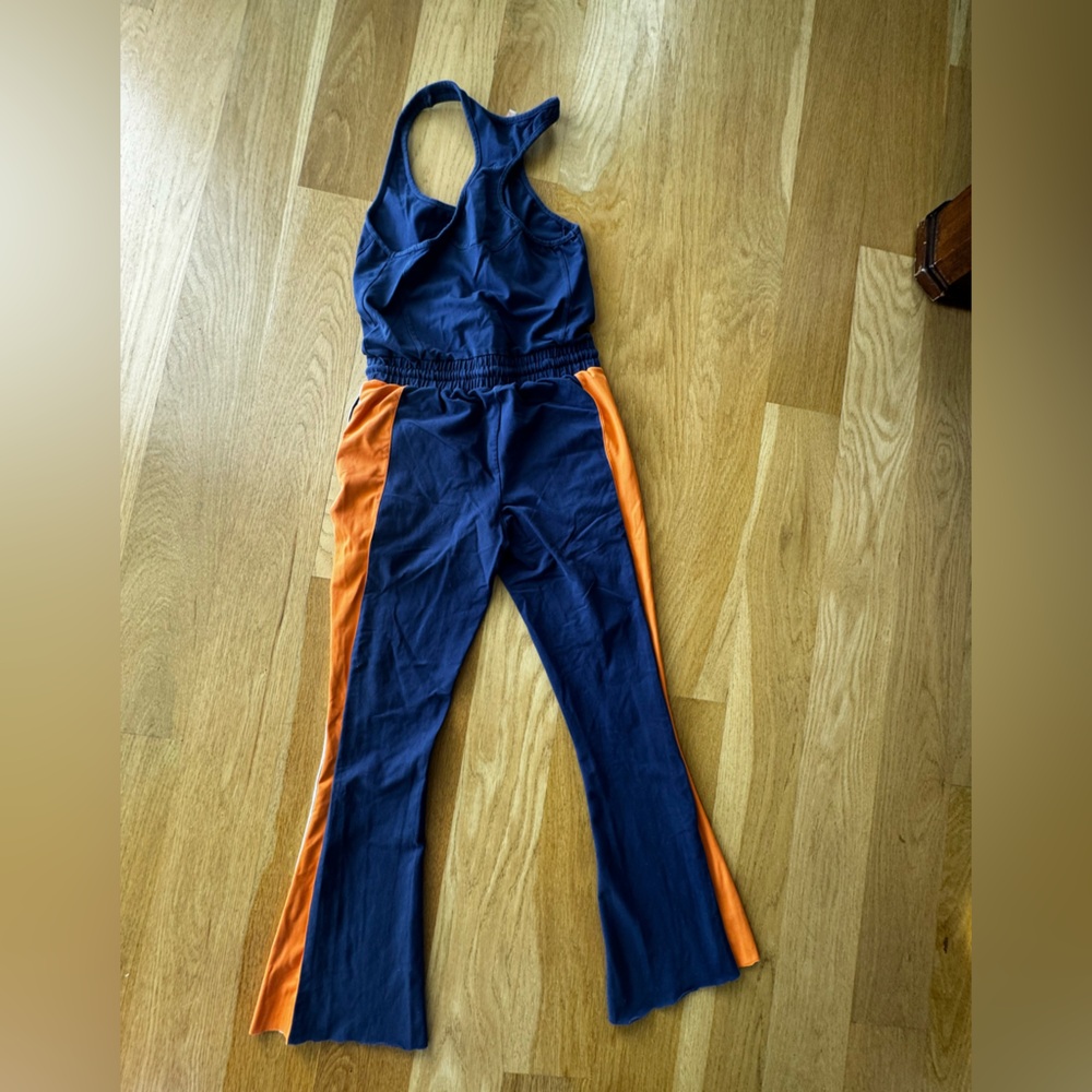 FP Movement by Free People Navy Jumpsuit with Orange and White striping XS - Picture 2 of 7